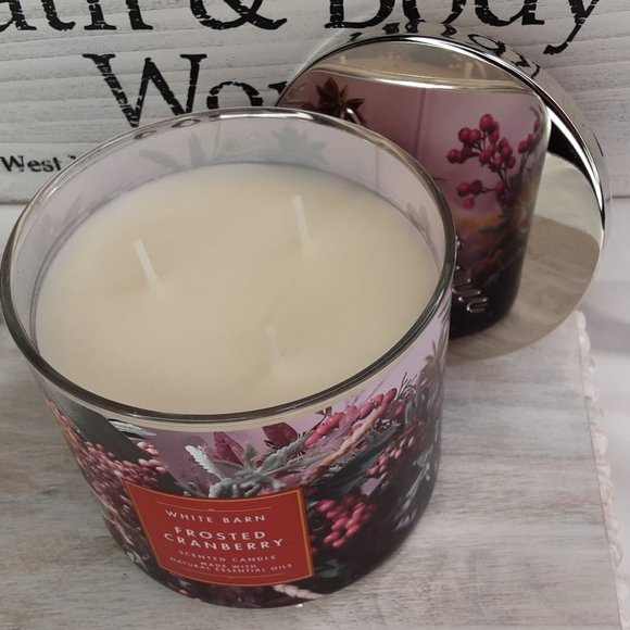 BATH & BODY WORKS 'FROSTED CRANBERRY' 'WHITE BARN 3~WICK CANDLE DECORATIVE WRAP - Picture 4 of 9